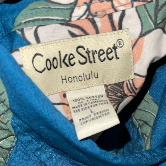 Cooke Street Vintage Y2K Blue Floral Leaf Hawaiian Button Front Shirt L - Picture 9 of 10